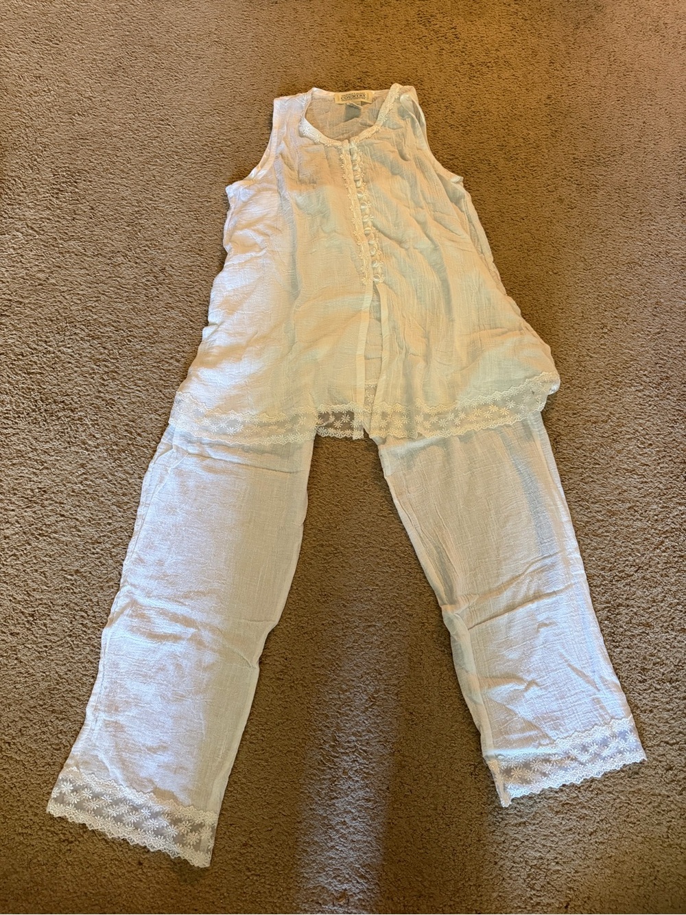 Lightweight White Cotton Lace-Trim Pajamas